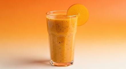 Refreshing orange smoothie in a glass with a citrus slice