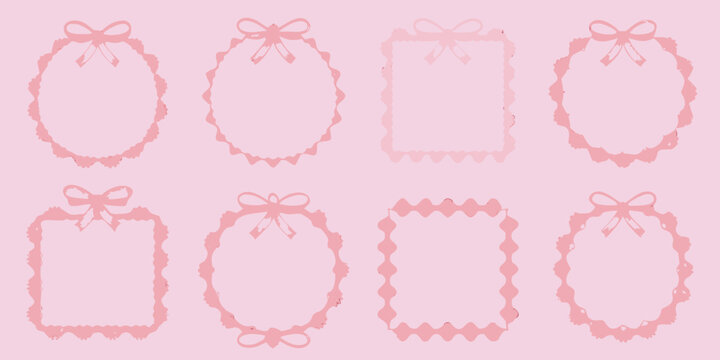 Collection of pink frames with bows for valentine s day or baby shower - Powered by Adobe