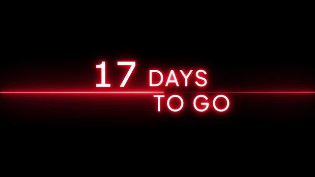 Neon 33 days to go animation. Neon counter number.  Neon counting from 0 to 33 days animation. Neon counting days on black background.