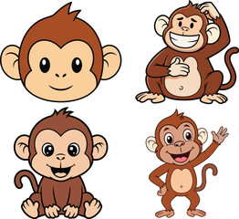 Cute cartoon monkey characters in various poses and expressions