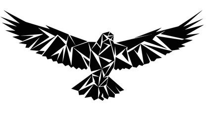 Obraz premium Geometric Black Eagle Flying with Spread Wings.