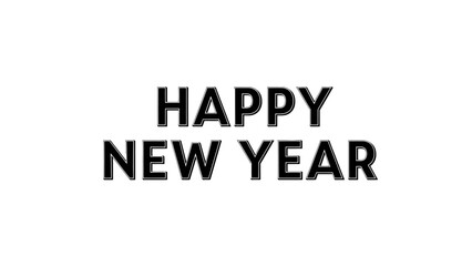 Happy New Year text in bold black font on a clean white background.