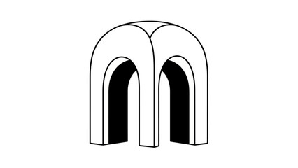 Abstract architectural structure featuring arches and geometric shapes in black and white.