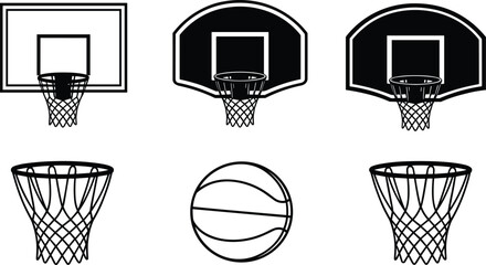 Dynamic Basketball Players and Referee Silhouettes Collection Showing Athletic Jumps, Slam Dunks, Dribbling Moves, and Game Action, Perfect for Sports Graphics and Design © Ponkaj Creatives