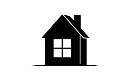Simple black house silhouette icon with a chimney.