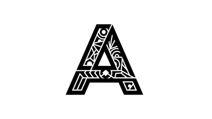 Stylized letter A with intricate geometric and organic patterns.