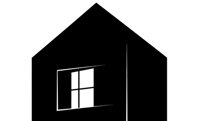 Minimalist Black House Silhouette with Window.