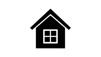 Simple Black and White House Icon with Window.