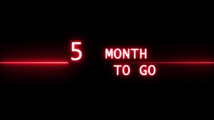 Neon 9 month to go animation. Neon counter number.  Neon counting from 0 to 9-month animation. Neon counting month on black background.