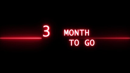 Neon 6 month to go animation. Neon counter number.  Neon counting from 0 to 6-month animation. Neon counting month on black background.