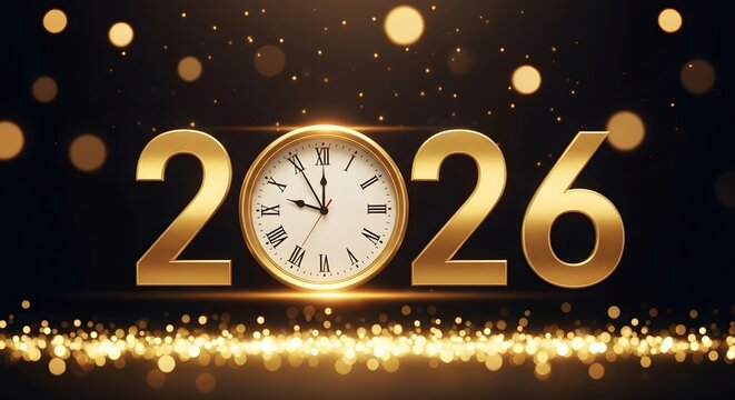 Golden 2026 new year clock countdown celebration background - Powered by Adobe