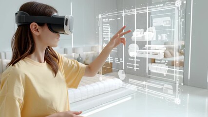 Augmented reality in modern interior design: woman using vr to visualize futuristic smart home - Powered by Adobe