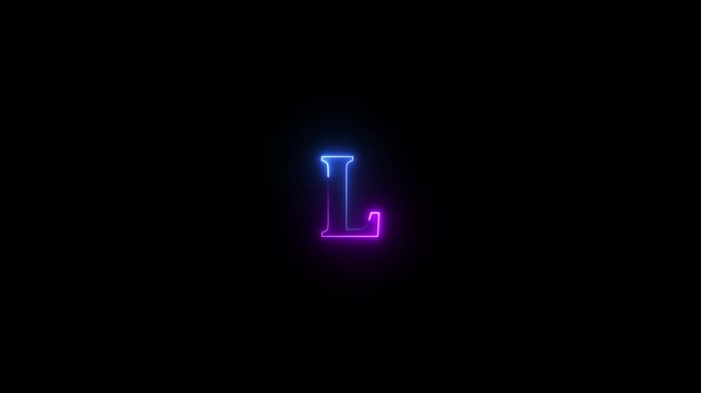 Education letter concept "L" . Abstract neon letter blue and pink color glowing loop animation.Alphabet letter L neon animation.