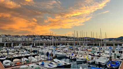Naklejka premium port, boats, fishing boats, San Sebastian, moored boats