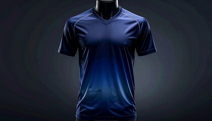 Sleek navy blue athletic t-shirt ready for your team's branding needs, with a stylish V-neck cut and breathable fabric for peak performance and comfort
