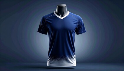 Stylish navy blue soccer jersey on display, perfect for sports apparel mockups and dynamic team branding visuals in modern marketing campaigns