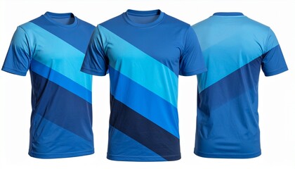Stylish blue athletic t-shirt design mockup for sports team uniform or casual wear, front and back view for apparel product presentation