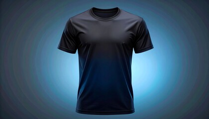Stylish black t-shirt mockup for apparel design presentation against a trendy blue gradient backdrop, perfect for fashion and clothing brand marketing