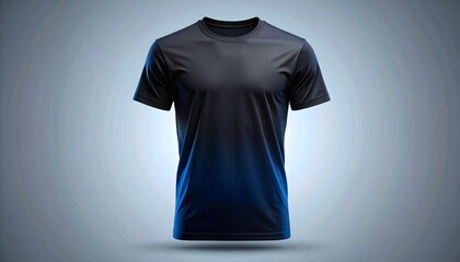 Modern black t-shirt mockup with dynamic blue gradient, perfect for showcasing apparel designs and athletic wear, ideal for online stores and branding projects