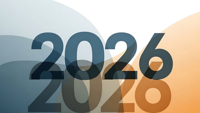 2026 new year design with overlapping numbers and abstract colorful background