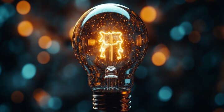 Glowing bulb with sparkles in a dark background