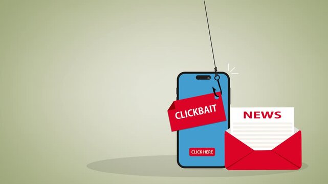 Clickbait message.Clickbait concept with smartphone and fishing hook on message
