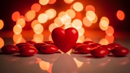 Romantic red heart centerpiece with bokeh lights for valentine s day