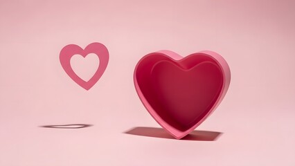 Heart shaped box and cutout on pink background for valentine s day