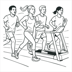 Line Art Illustration of People Running and Exercising