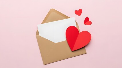 Romantic love letter with red hearts on pink background for valentine s day