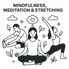 Mindfulness, Meditation, and Stretching Activities Illustration