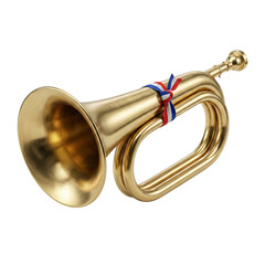 Obraz premium Brass bugle with ribbon isolated on transparent background