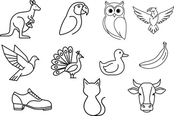 Obraz premium Collection of line art drawings of animals and objects