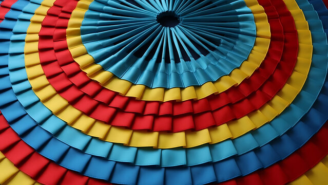 Concentric circles of vibrant pleated fabric create an abstract and captivating visual texture for artistic applications - Powered by Adobe
