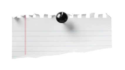 Torn lined paper secured with black thumbtack