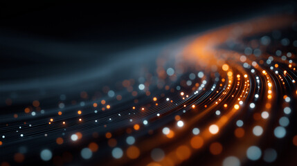 Digital Network Flow: Abstract image of data streams, visualizing the intricate flow of information with glowing lights. Illustrating a sense of connectivity, technology, and futuristic concepts. 