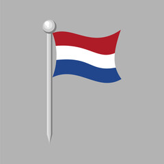 Waving Netherlands Flag Illustration, Iconic Dutch National Symbol on a Pole, Perfect for Global and European Identity Designs