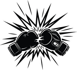 Black boxing gloves colliding with starburst effect