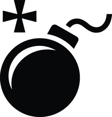 Black bomb icon with fuse and cross symbol explosion 1