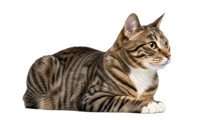 Adorable tabby cat lying down with focus