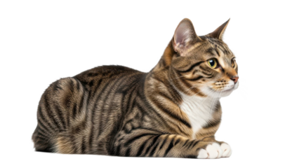 Adorable tabby cat lying down with focus