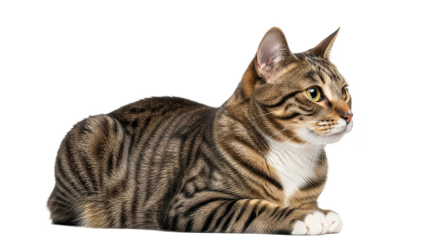 Adorable tabby cat lying down with focus