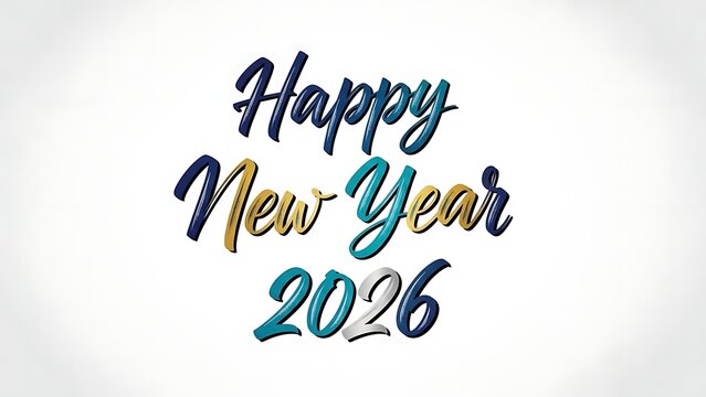 Happy new year 2026 elegant typography with colorful script font and playful flourishes on white background