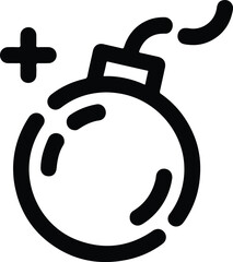 Black bomb icon with fuse and plus sign white