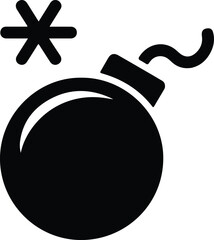 Black bomb icon with fuse and spark explosion danger