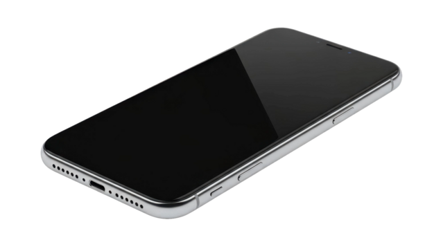 Modern smartphone with blank screen on black