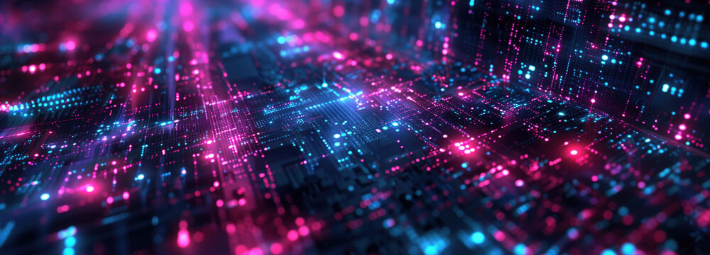 Cybernetic Symphony: A breathtaking abstract display of data and light. Illuminated data streams and glowing circuits weave a futuristic tapestry of technology and information. - Powered by Adobe