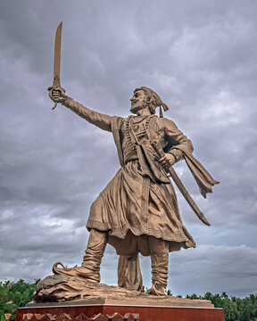 91 feet tall statue of king Shri Chhatrapati Shivaji Maharaj , wielding a 29 feet long sword in Rajkot area of Malvan.