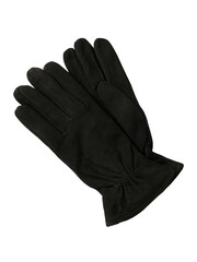 A pair of black leather gloves for winter warmth and protection isolated on transparent background