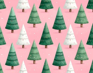 Festive Christmas tree pattern with a soft pink background for holiday charm